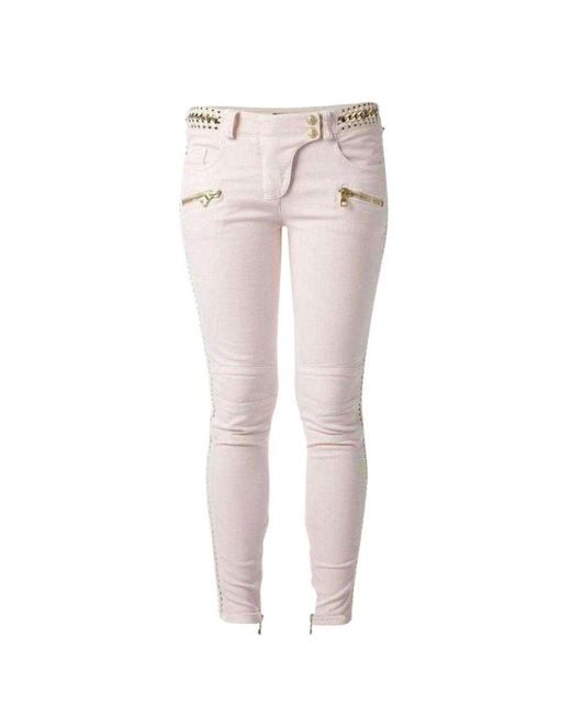 Balmain Pink Low Rise Lace Chains Biker Jeans Fr 40 (us 10)