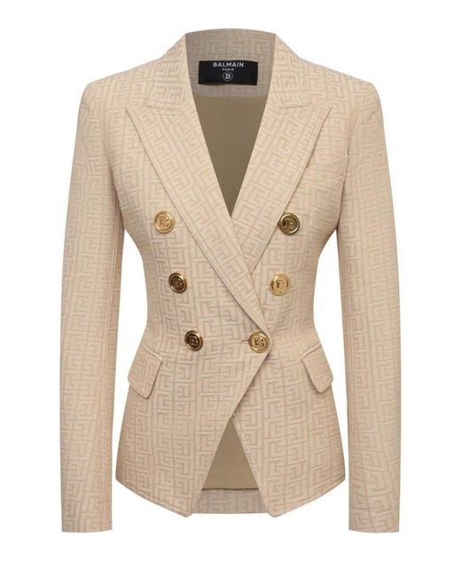 Balmain Natural Monogram Jacquard Double Breasted Jacket