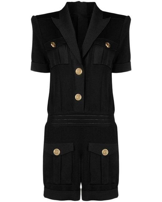 Balmain Black Peak Lapel Knitted Jumpsuit Fr 42 (us 10)