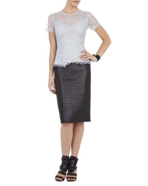 BCBGMAXAZRIA Black Cindee Sheer Short Sleeve Peplum Top