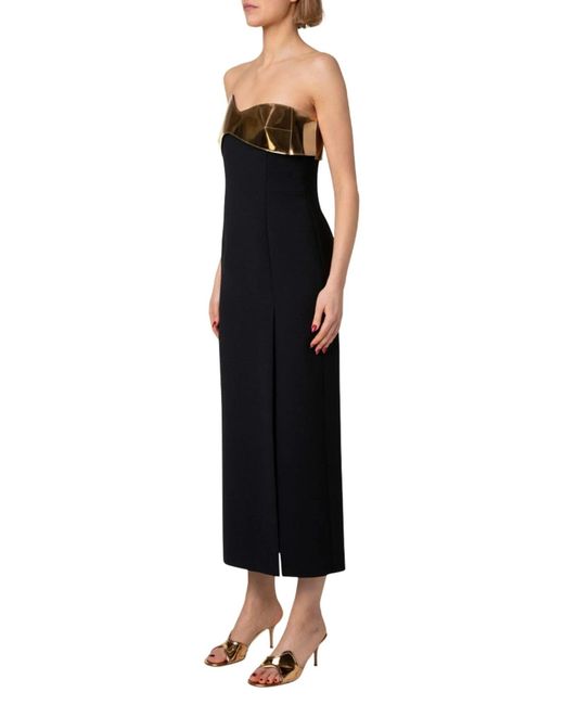 Akris Black Midi Cocktail Dress With Gold Leather Detail