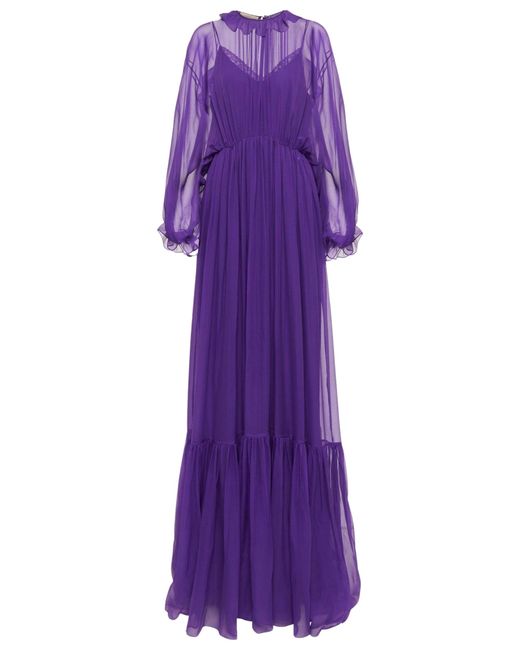 Gucci Purple Silk Chiffon Gown Dress