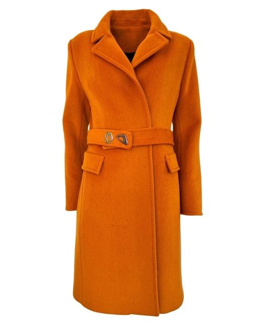 Cult Moda Orange Belted Wool Blend Coat