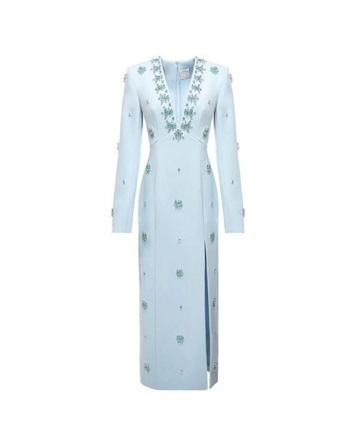 Huishan Zhang Blue Aurore Crystal-embellished Midi Dress