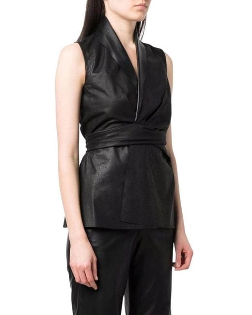 Rick Owens Black Wrap-front Leather Vest