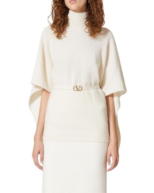 Valentino White Caped Virgin Wool Turtleneck Sweater