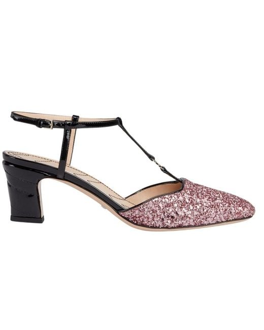 Gucci Pink Glitter Slingback Double G Pumps 55mm