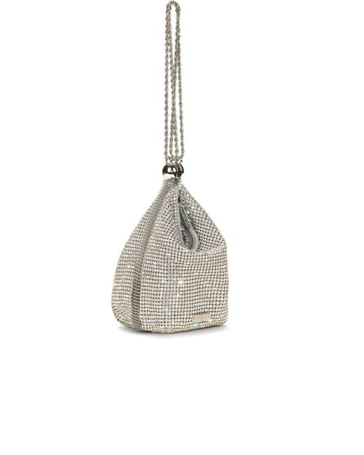Cult Gaia White Rue Crystal Top Handle Wristlet Bag