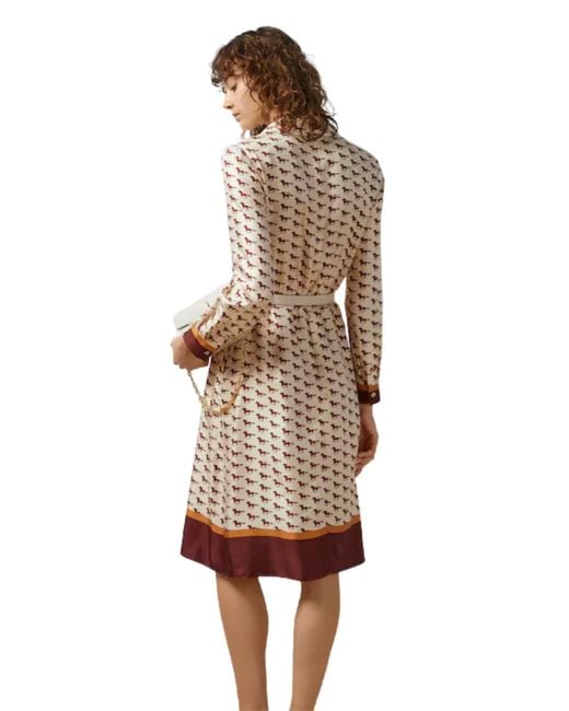 Gucci Natural Diagonal Horses Print Silk Shirt Dress