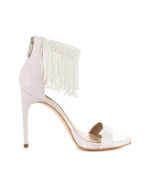 BCBGMAXAZRIA White Devine High Heel Beaded Ankle Dress Sandals