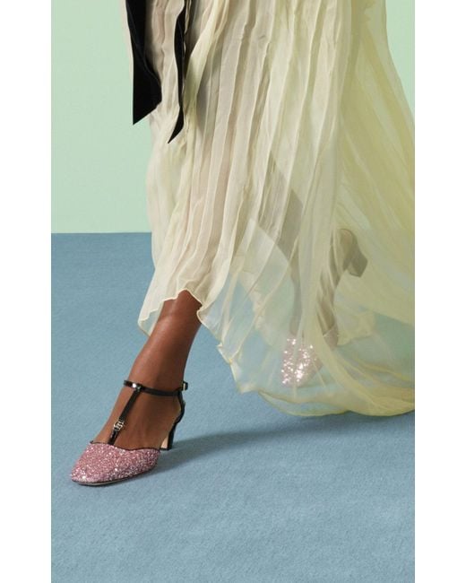Gucci Pink Glitter Slingback Double G Pumps 55mm