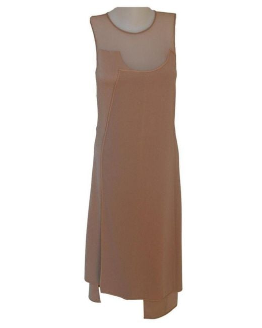 BCBGMAXAZRIA Brown Sleeveless Pleated Contrast-tulle Dress