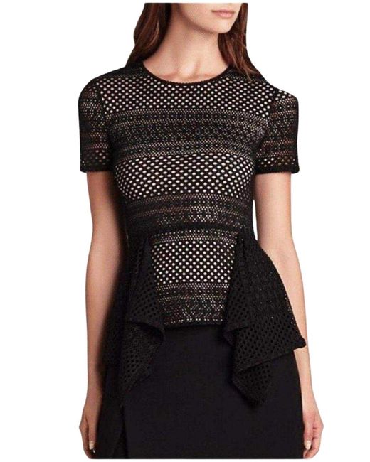 BCBGMAXAZRIA Black Vicktoria Mixed-knit Peplum Top