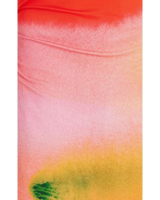 Oscar de la Renta Red Draped Watercolor-print Jersey Midi Dress