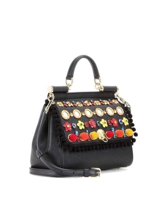 Dolce & Gabbana Black Sicily In Raffia Shoulder Leather Bag Us