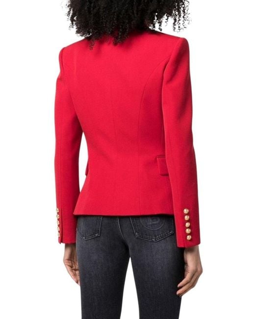 Balmain Red Double Breasted Tailored Wool Blazer
