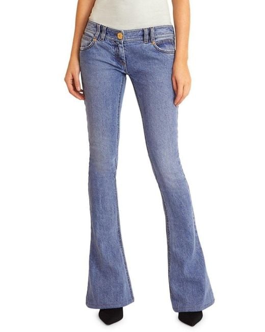 Balmain Blue Monogram Low-rise Bootcut Jeans