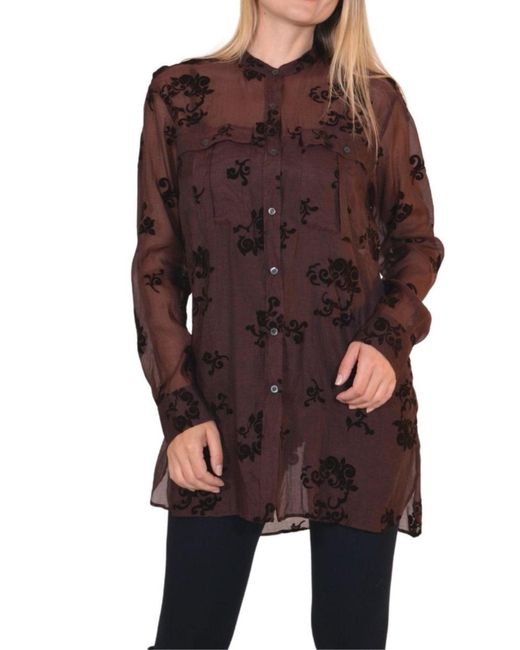 Dries Van Noten Brown Burgundy Floral Silk Blend Shirt