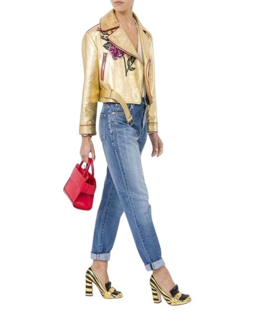 Gucci Metallic Leather Short Biker Jacket It 40 (us 4)