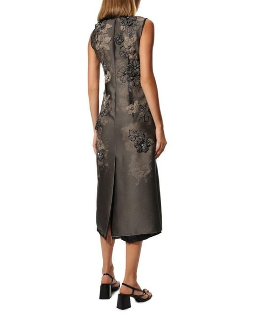 Miu Miu Gray Graphite Grey Organza Floral Appliqué Beaded Sheath Dress
