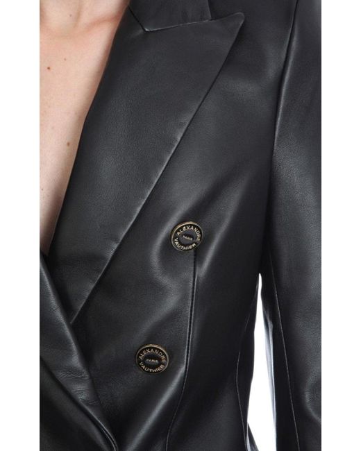 Alexandre Vauthier Black Double-breasted Leather Blazer