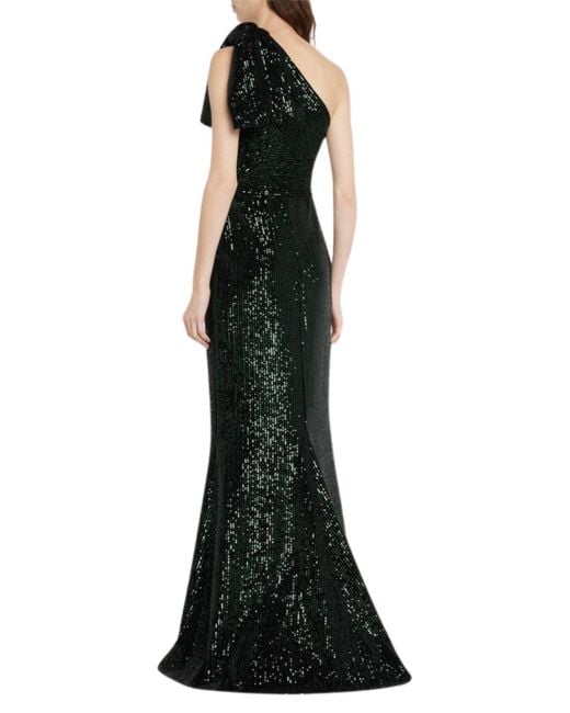 Elie Saab Black Green Sequinned Velvet One-shoulder Dress