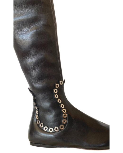 Alaïa Black Over Knee Studded Flat Boots