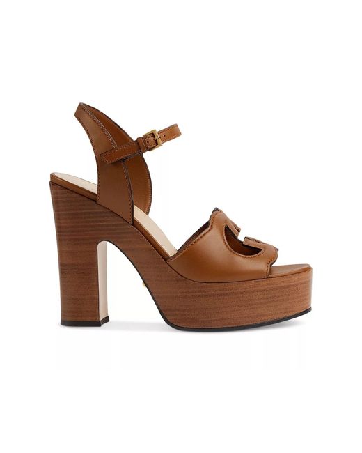 Gucci Brown Interlocking G Cutout Platform Sandals