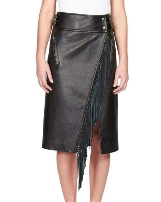 Sacai Black Leather Fringe Moto Skirt