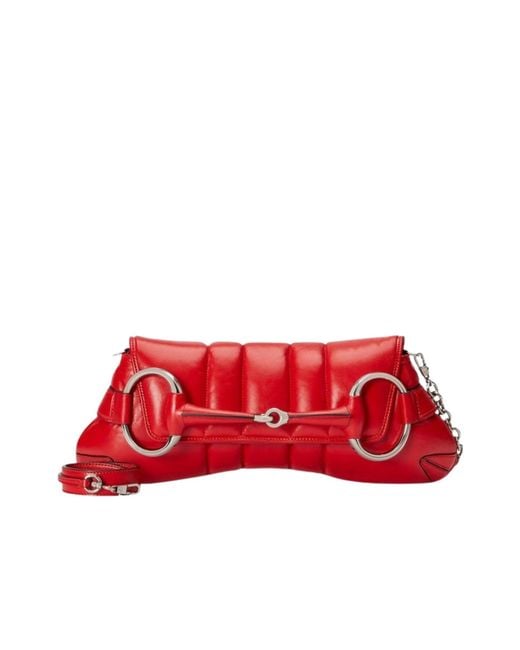 Gucci Red Horsebit Chain Medium Shoulder Bag
