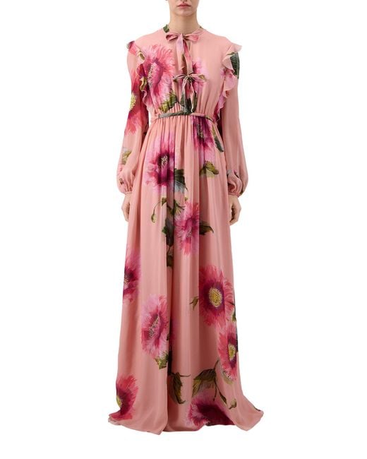 Giambattista Valli Red Botanic Blow Up-print Silk Georgette Gown