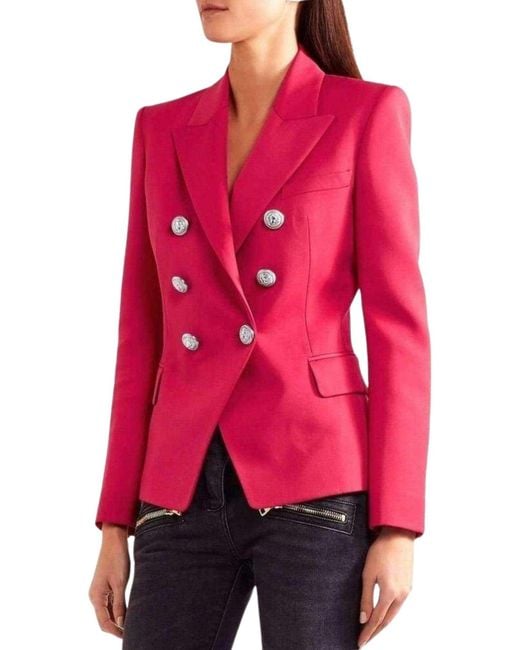 Balmain Pink Double Breasted Wool Jacket