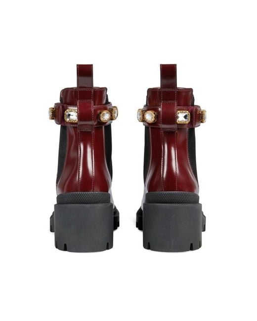 Gucci Brown Crystal-embellished Ankle Leather Boots