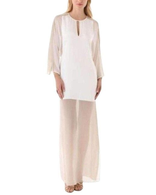 BCBGMAXAZRIA White Sheer Chiffon Panels Silk Dress