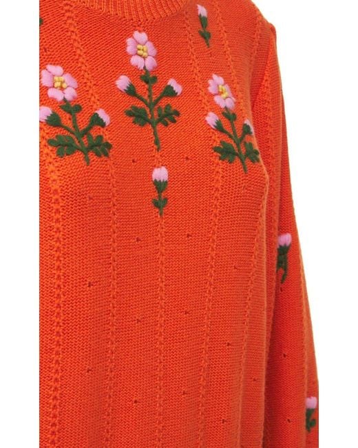 Gucci Orange Floral Embroidered Wool Blend Sweater