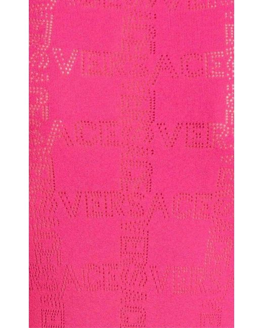 Versace Pink Perforated Logo Stretch Knit Sweater It 46 (us 10)
