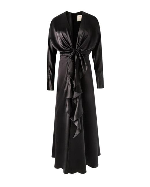 Alejandra Alonso Rojas Black Knot Silk Dress With Ruffles