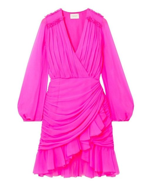 Giambattista Valli Pink Ruched Neon Silk-chiffon Mini Dress