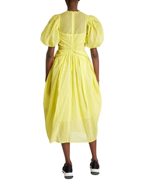 CECILIE BAHNSEN Yellow Juniper Puff-sleeved Midi Dress