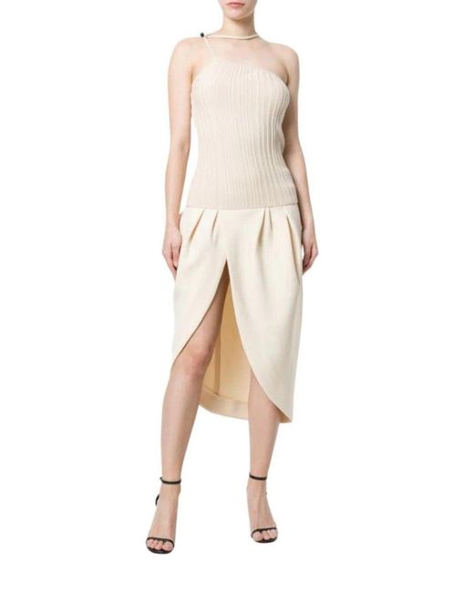 Jacquemus Natural La Bomba Asymmetric Beige Midi Dress