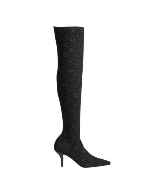 Gucci Black Demi Shimmer GG Over-the-knee Boots