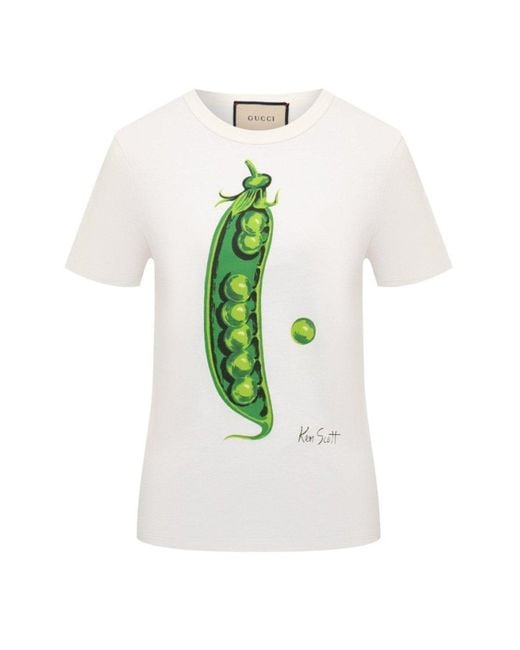 Gucci White X Ken Scott Pea Print T-shirt