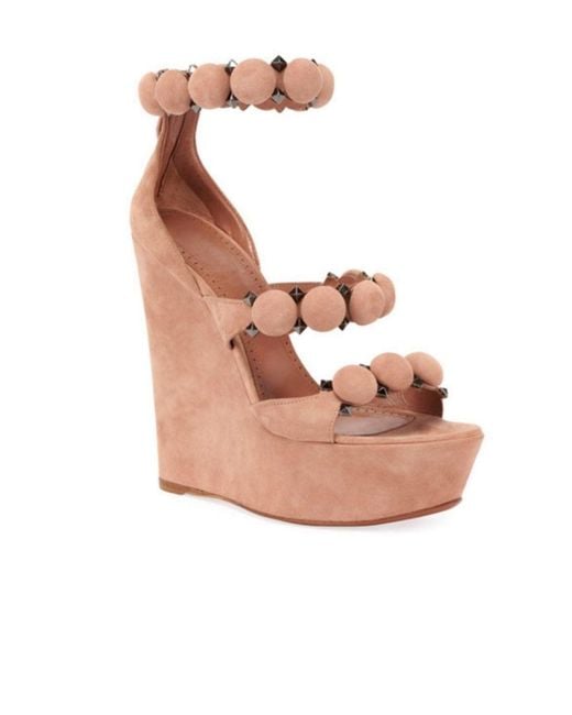 Alaïa Pink Bombe Suede Wedge Sandals