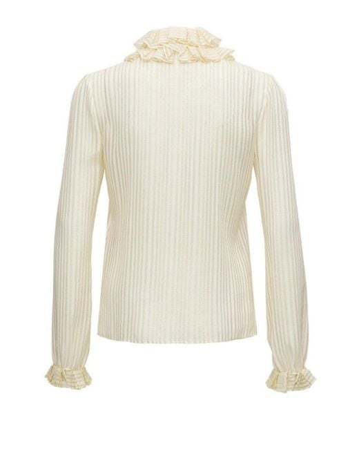 Saint Laurent Natural Ivory Ruffle-collar Striped Silk Shirt