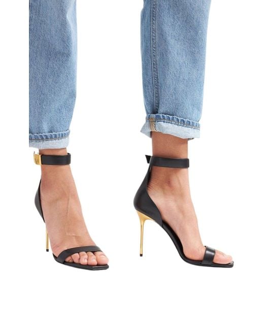 Balmain Black Leather Uma Sandals