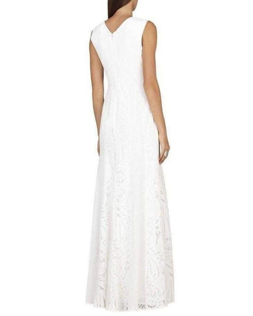 BCBGMAXAZRIA White Elisia Sleeveless Lace Blocked Gown Dress