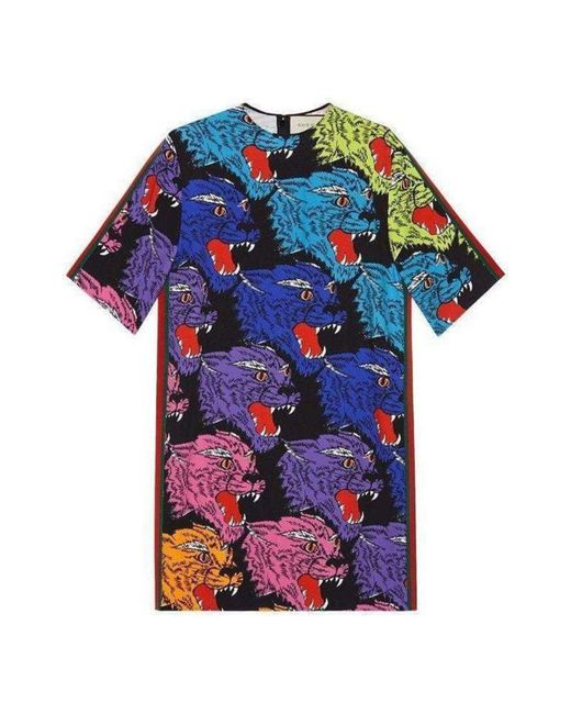 Gucci Purple Tiger Face Tunic Dress