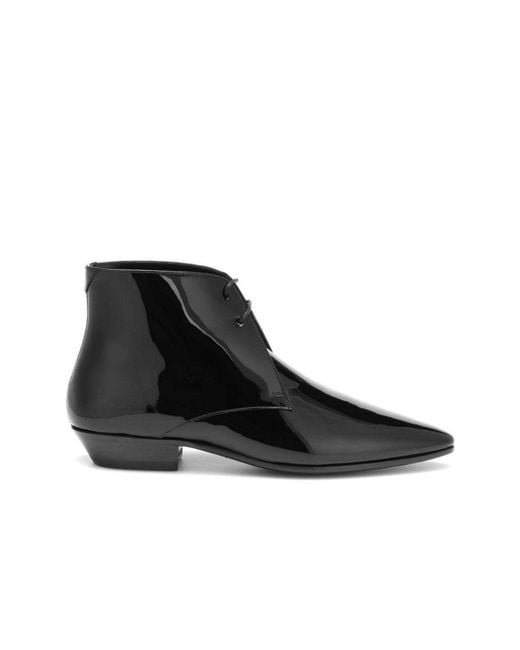 Saint Laurent Black Pathen Leather Ankle Boots