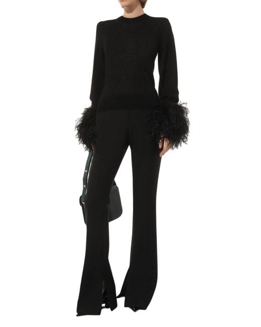 Gucci Black Feather Cuff Crew Sweater