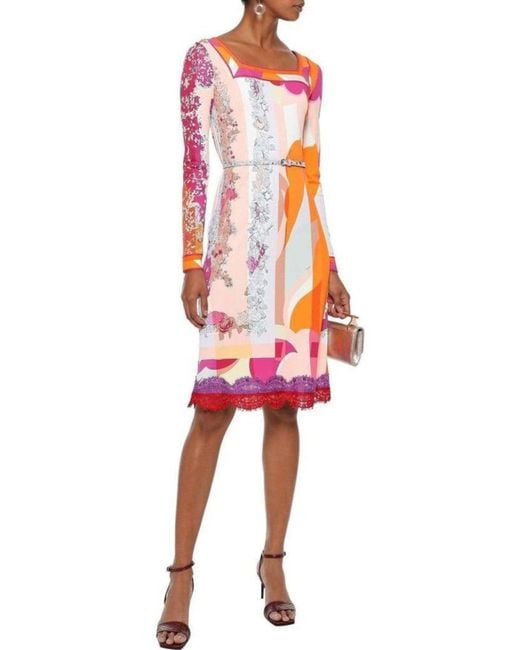 Emilio Pucci Multicolor Lace-trimmed Printed Jersey Dress